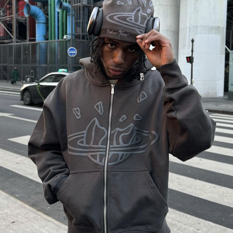 Broken Planet Puff Print Fleece Zip Hoodie