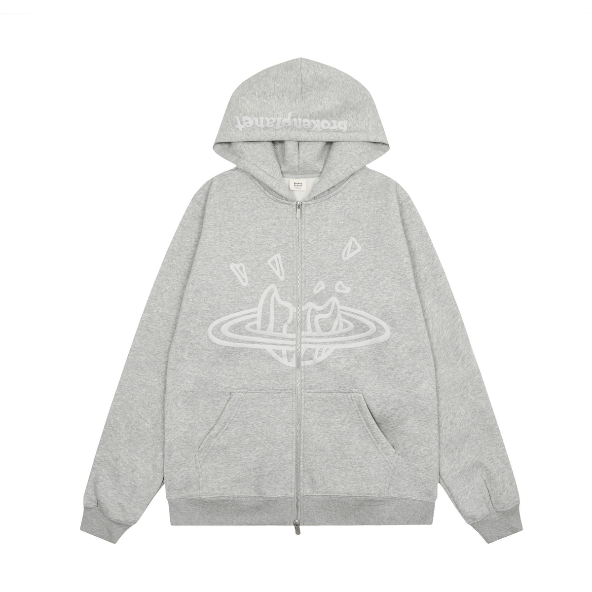 Broken Planet Puff Print Fleece Zip Up Hoodie