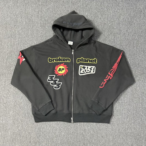 Broken Planet Puff Print Zip Hoodie Tracksuit Set