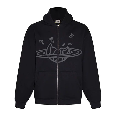 Broken Planet Puff Print Fleece Zip Up Hoodie