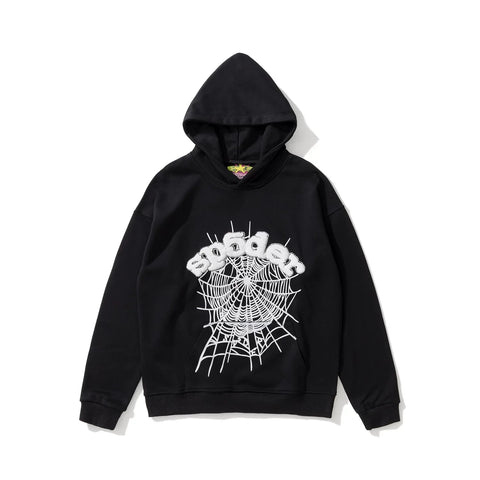 Sp5der Arch Logo Spider Web Black Pullover Hoodie
