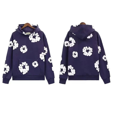 "Denim Tears" Purple Floral Pattern Full-Zip Hoodie