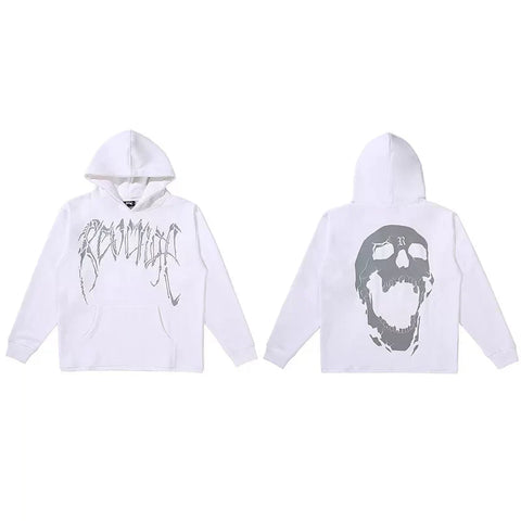 Revenge Screaming Skull Arch Logo Pullover Hoodie white
