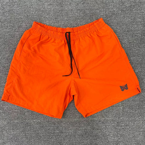 Needles Style Embroidered Butterfly Drawstring Shorts - Bright Orange