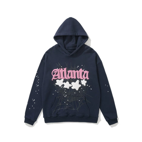 Sp5der "Atlanta" Star & Web Graphic Navy Blue Pullover Hoodie