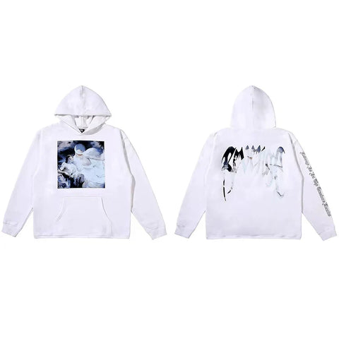 Revenge White Angel Painting Blue Arch Logo Pullover Hoodie