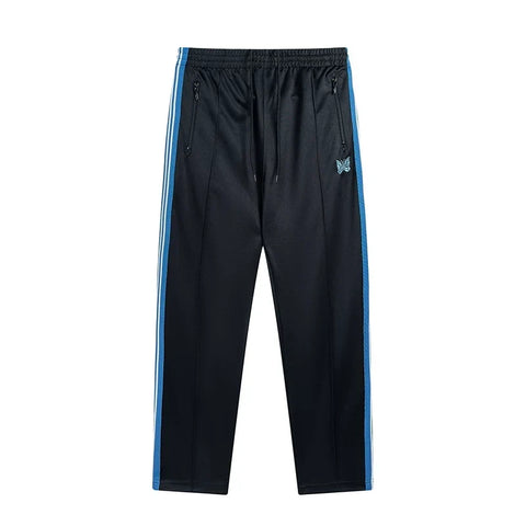 Needles Style Embroidered Butterfly Multi-Stripe Track Pants - Dark Navy/Bright Blue