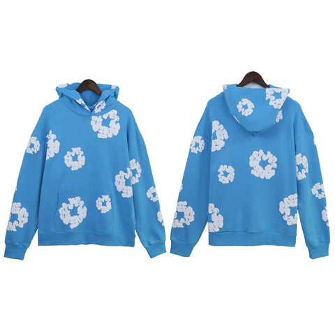 "Denim Tears" Royal Blue Floral Pattern Full-Zip Hoodie