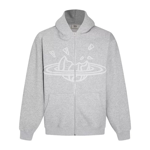 Broken Planet Puff Print Fleece Zip Up Hoodie