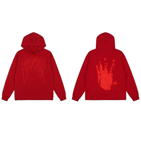 Revenge Classic Hand Graphic Pullover Hoodie red