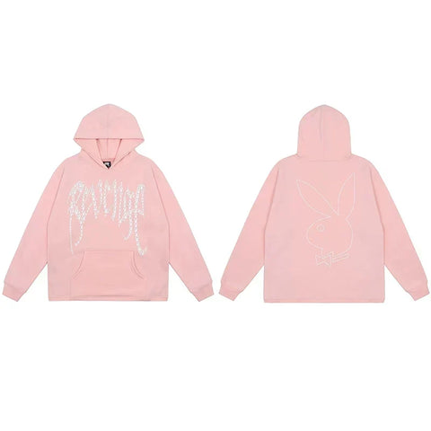 Revenge x Playboy Rhinestone / Outline Bunny Arch Logo Pullover Hoodie Pink