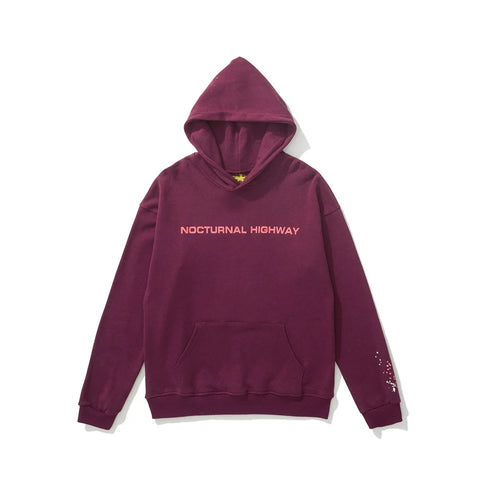 Sp5der "NOCTURNAL HIGHWAY" Burgundy Pullover Hoodie