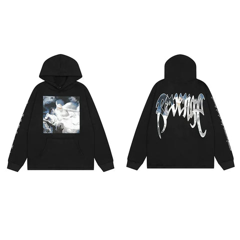 Revenge Angel Painting Blue Arch Logo Pullover Hoodie