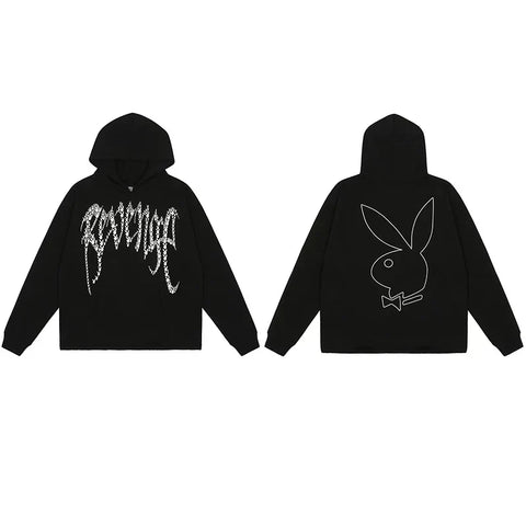 Revenge x Playboy Rhinestone / Outline Bunny Arch Logo Pullover Hoodie Black