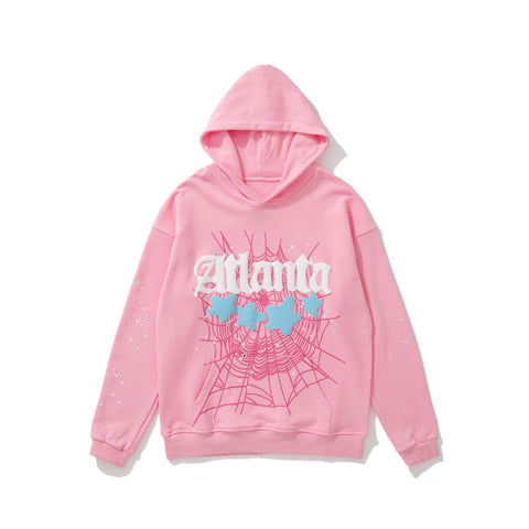 Sp5der "Atlanta" Web & Star Graphic Pink Pullover Hoodie