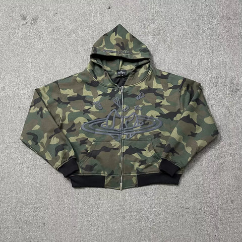 Broken Planet Camouflage Puff Print Zip Hoodie